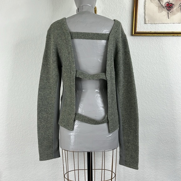 NFP Boiled Merino Wool Strap Convertible Cut Out Sweater Caged Back Snap Sweater - Picture 11 of 16